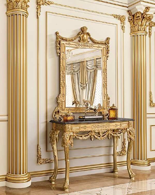 Konsole mit Spiegel in Gastone Modenese Gold-Finish Fabrik MODENESE GASTONE aus Italien. Foto №1