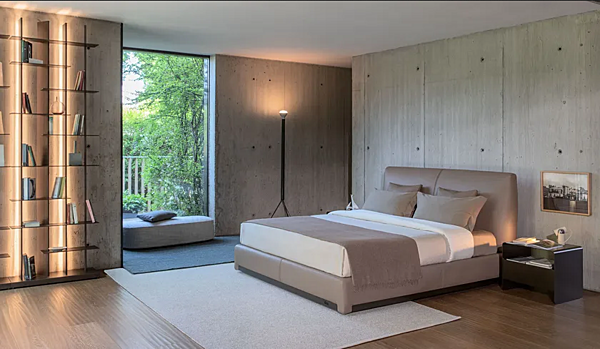 Doppelbett mit gepolstertem Kopfteil aus Stoff Flou Atelierm Fabrik Flou aus Italien. Foto №14