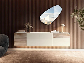 Hängendes Glastischsideboard mit integrierter Beleuchtung LAGO 36E8 2102 2102 Fabrik LAGO aus Italien