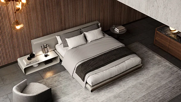 Doppelbett aus gegerbtem Leder mit integrierten Nachttischen Tube I 4 Mariani Fabrik i 4 Mariani aus Italien. Foto №4