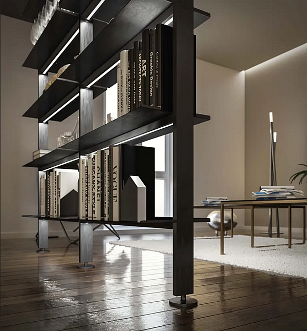 Sektionaler Raumteiler aus Aluminium und Holz Buchregal Vertikale Linie DAMIANO LATINI Fabrik DAMIANO LATINI aus Italien. Foto №5