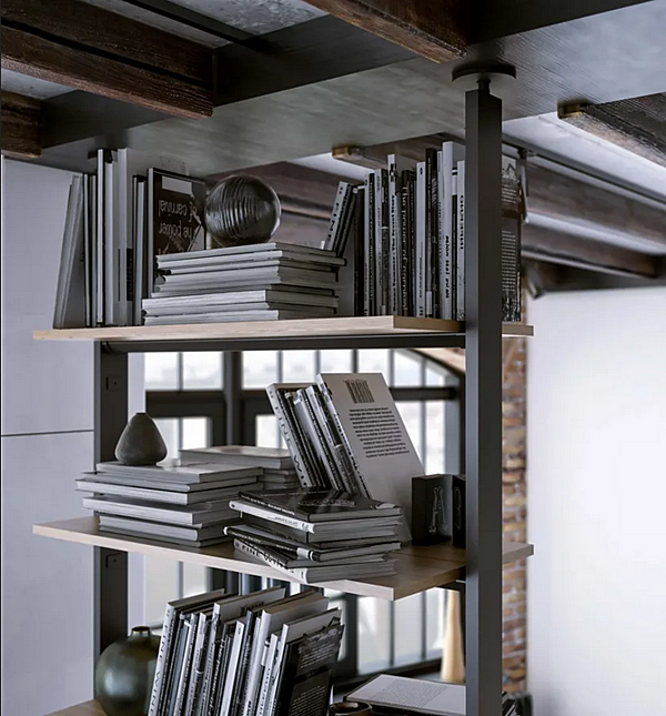 Sektionaler Raumteiler aus Aluminium und Holz Buchregal Vertikale Linie DAMIANO LATINI Fabrik DAMIANO LATINI aus Italien. Foto №3