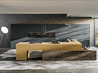 Küche mit Insel aus Metall und XGlass LAGO 36E8 Fabrik LAGO aus Italien