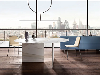 Runder Esstisch aus Glas Stratum Calacatta Gold Matt XGlass LAGO