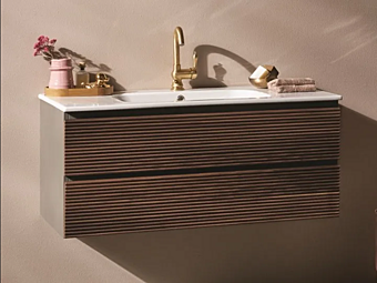 Wandmontierte Waschtisch-Einheit aus Walnuss mit Schubladen Gaia Mobili TWIST Fabrik GAIA aus Italien