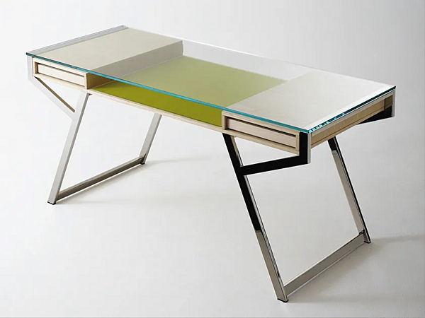 Schreibtisch aus Glas und Edelstahl mit Schubladen Gallotti&Radice Lui Fabrik Gallotti & Radice aus Italien. Foto №2