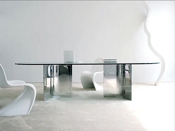 Ovaler Tisch aus Glas und Edelstahl Gallotti&Radice Raj Fabrik Gallotti & Radice aus Italien. Foto №1
