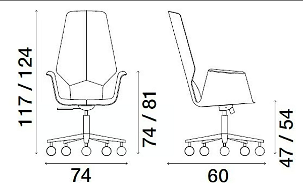 Drehstuhl aus Leder mit höhenverstellbarer Funktion und hoher Rückenlehne FASEM FOSCA BIG TALL FOSCA BIG TALL ABW Fabrik FASEM aus Italien. Foto №12