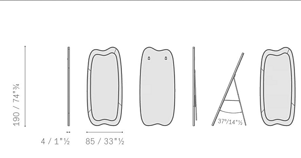 Steh- oder Wandspiegel mit Lederrahmen Squash POLTRONA FRAU Fabrik POLTRONA FRAU aus Italien. Foto №4
