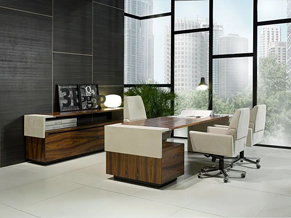 Niedrige Holz-Bürospeichereinheit mit Schubladen i 4 Mariani CROSSING Fabrik i 4 Mariani aus Italien. Foto №6