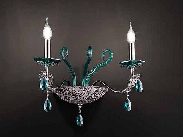 Wandleuchte aus Kristall mit Swarovski-Kristallen und Makramee Euroluce Lampadari A2 Fabrik EUROLUCE LAMPADARi aus Italien. Foto №1