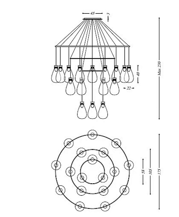 Blasenglas Kronleuchter Soffi POLTRONA FRAU Fabrik POLTRONA FRAU aus Italien. Foto №13