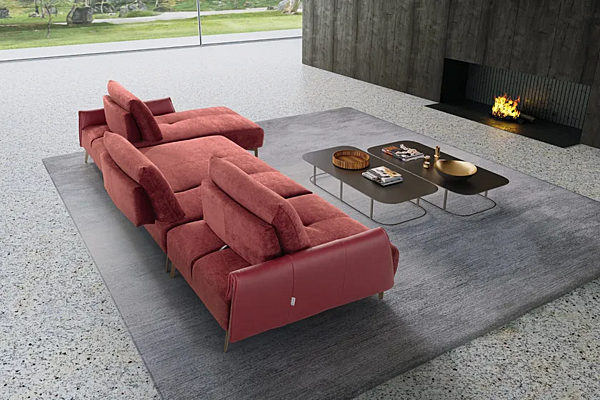 Ecksofa aus Stoff mit Lederarmlehnen und Chaiselongue Marinelli Home M1232 Fabrik Marinelli Home aus Italien. Foto №2