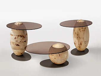 Kaffeetisch aus Holz und Glas Pluff Bizzotto Italia 10.010, 10.011, 10.011A